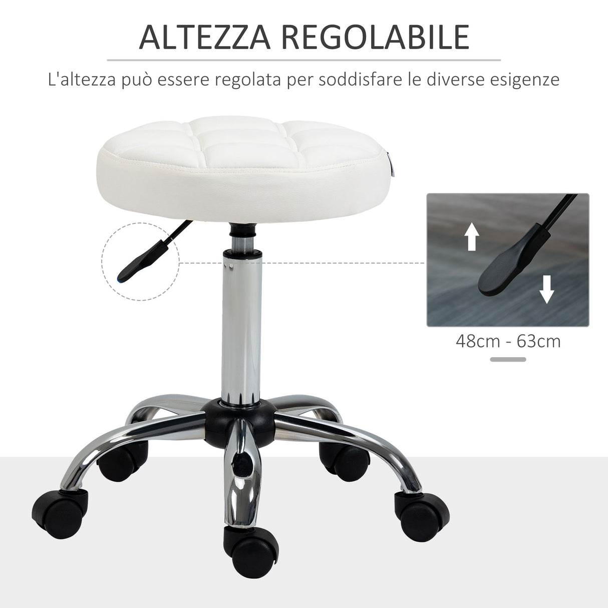 easycomfort easycomfort sgabello girevole rotondo con ruote altezza regolabile e rivestimento in finta pelle bianco