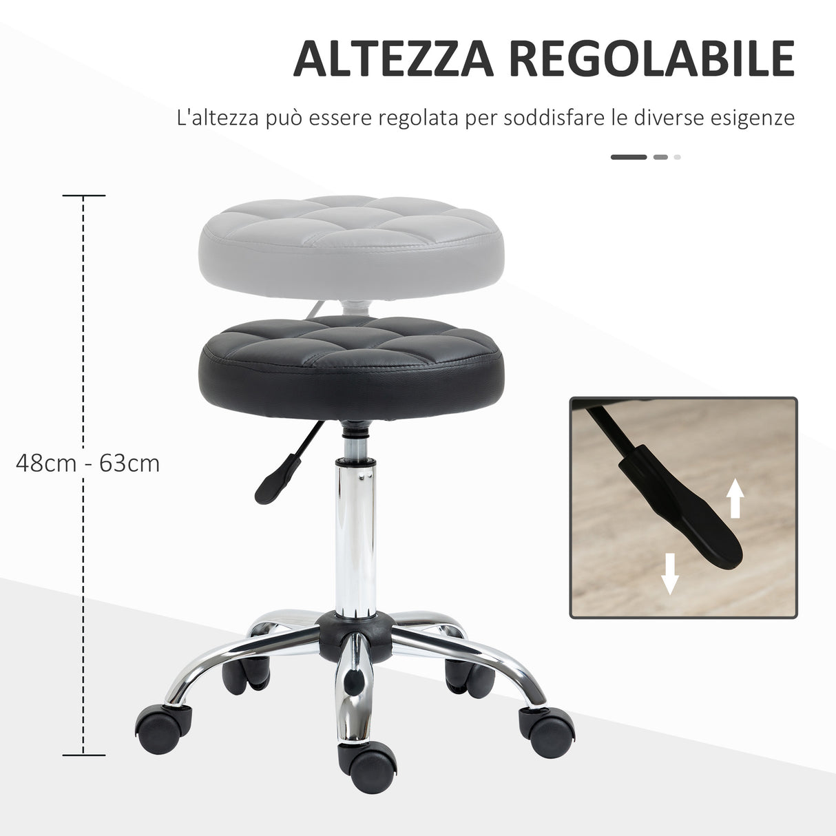 easycomfort easycomfort sgabello girevole rotondo con ruote altezza regolabile e rivestimento in finta pelle nero