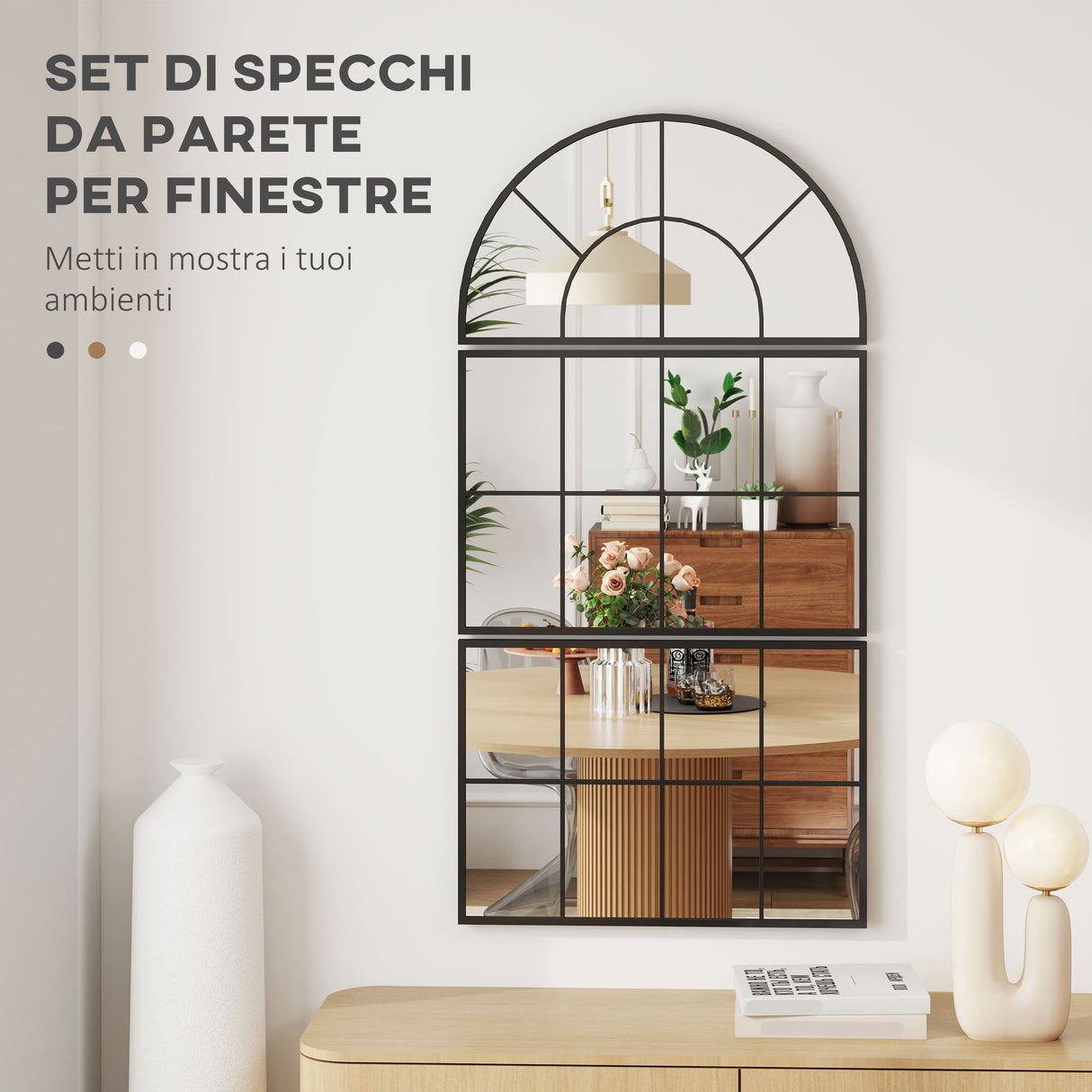 easycomfort easycomfort specchio da parete ad arco stile finestra per camera da letto e ingresso 76x43 cm nero