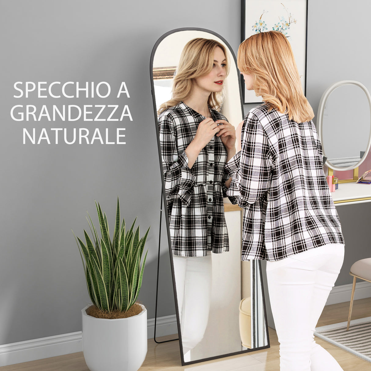 easycomfort easycomfort specchio da terra e parete moderno in lega di alluminio con supporto pieghevole 50x161 5cm nero