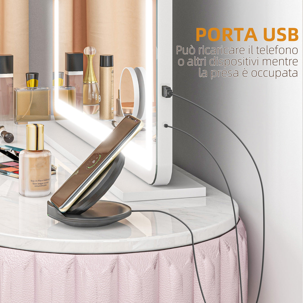 easycomfort easycomfort specchio per trucco con led regolabili ingranditore 10x presa usb e comandi touch 80x62x14cm