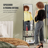 easycomfort easycomfort specchio verticale da terra con 2 ripiani e 4 rotelle in acciaio e legno 42x37x155 cm nero
