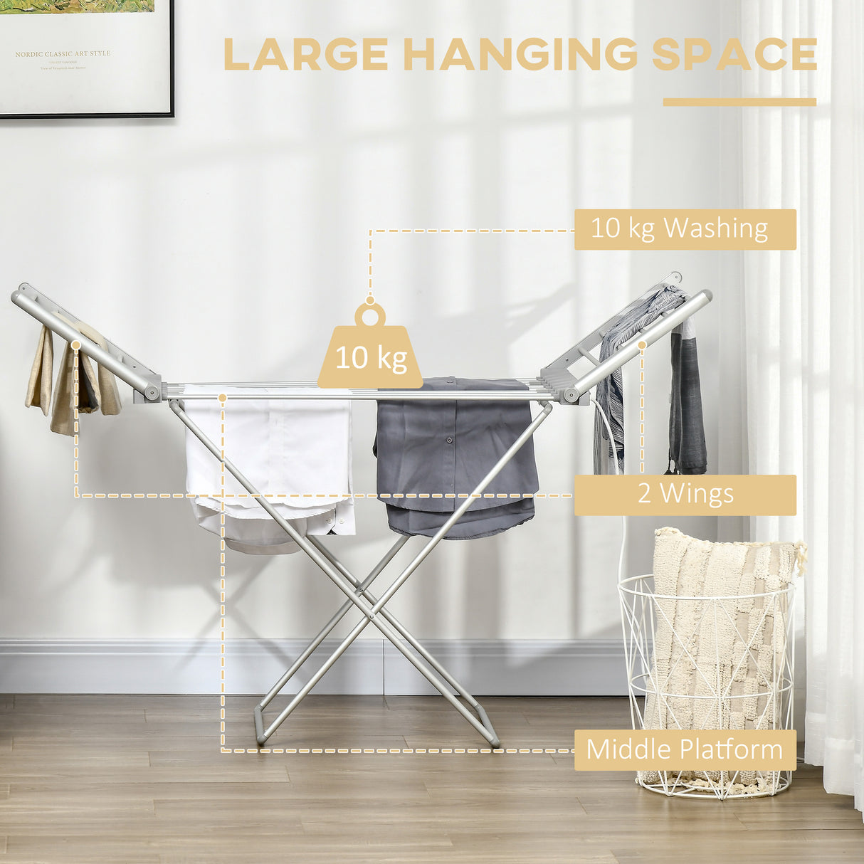 easycomfort easycomfort stendino elettrico riscaldato con ali pieghevole salvaspazio in lega di alluminio 144x53x91cm argento