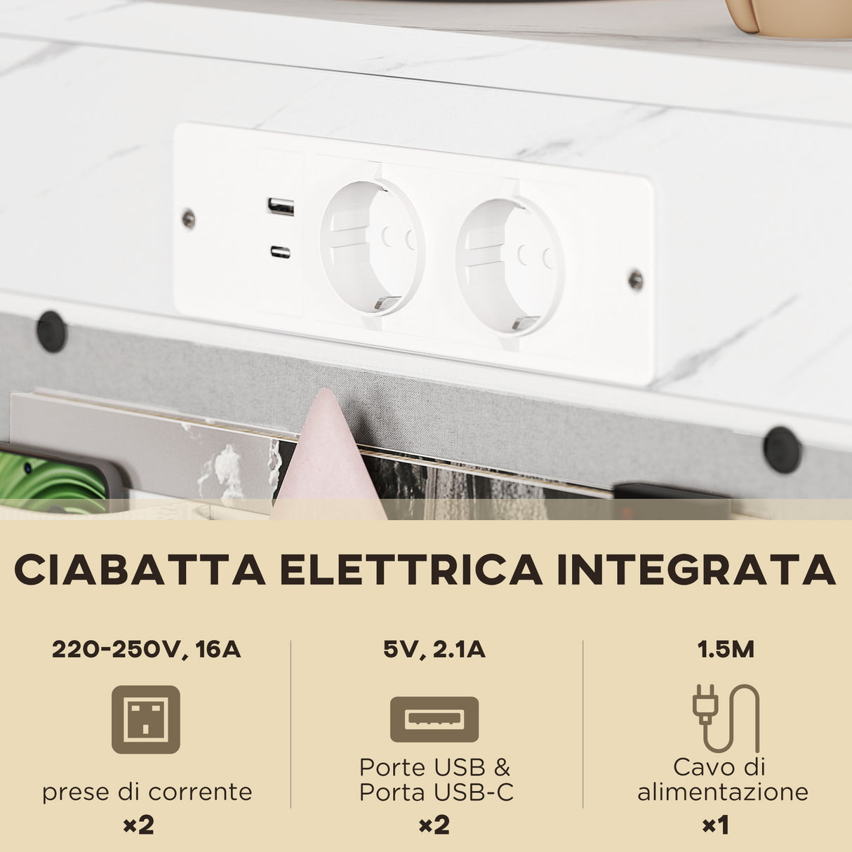 easycomfort easycomfort tavolino da salotto a forma di c effetto marmo con prese di corrente e usb integrate bianco