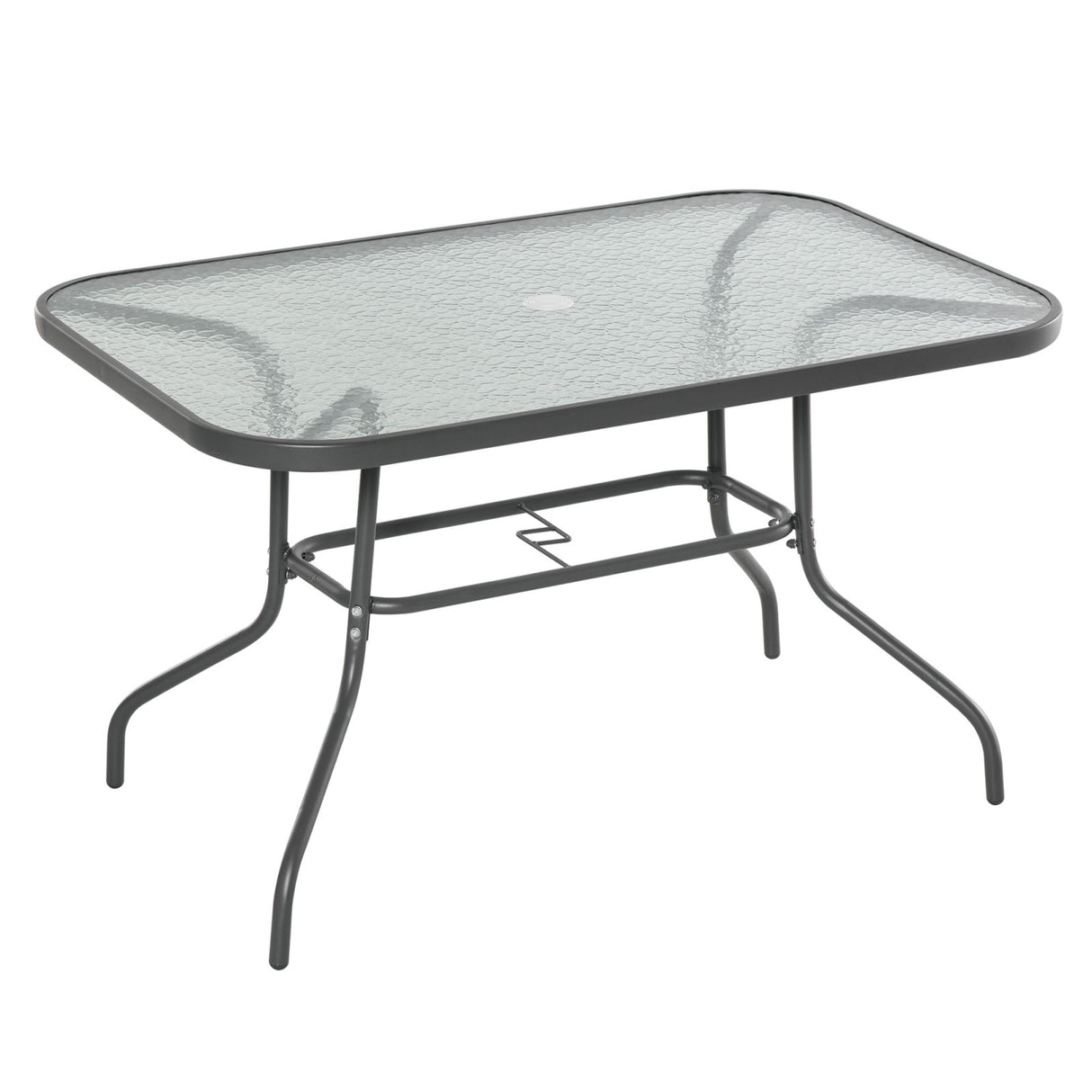easycomfort easycomfort tavolo da giardino con foro per ombrellone arredamento da esterno in metallo e vetro 120x80x70cm grigio ean 8054144131580