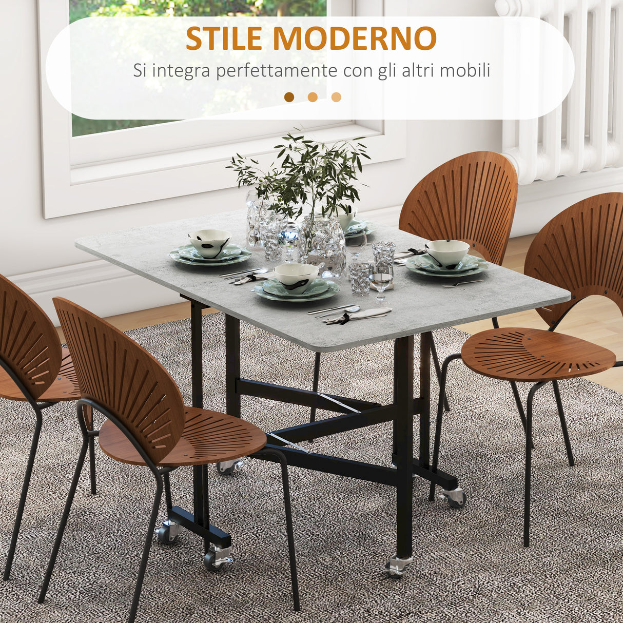 easycomfort easycomfort tavolo pieghevole a ribalta per 4 6 persone con 6 rotelle in legno e acciaio 120x80x73 cm grigio