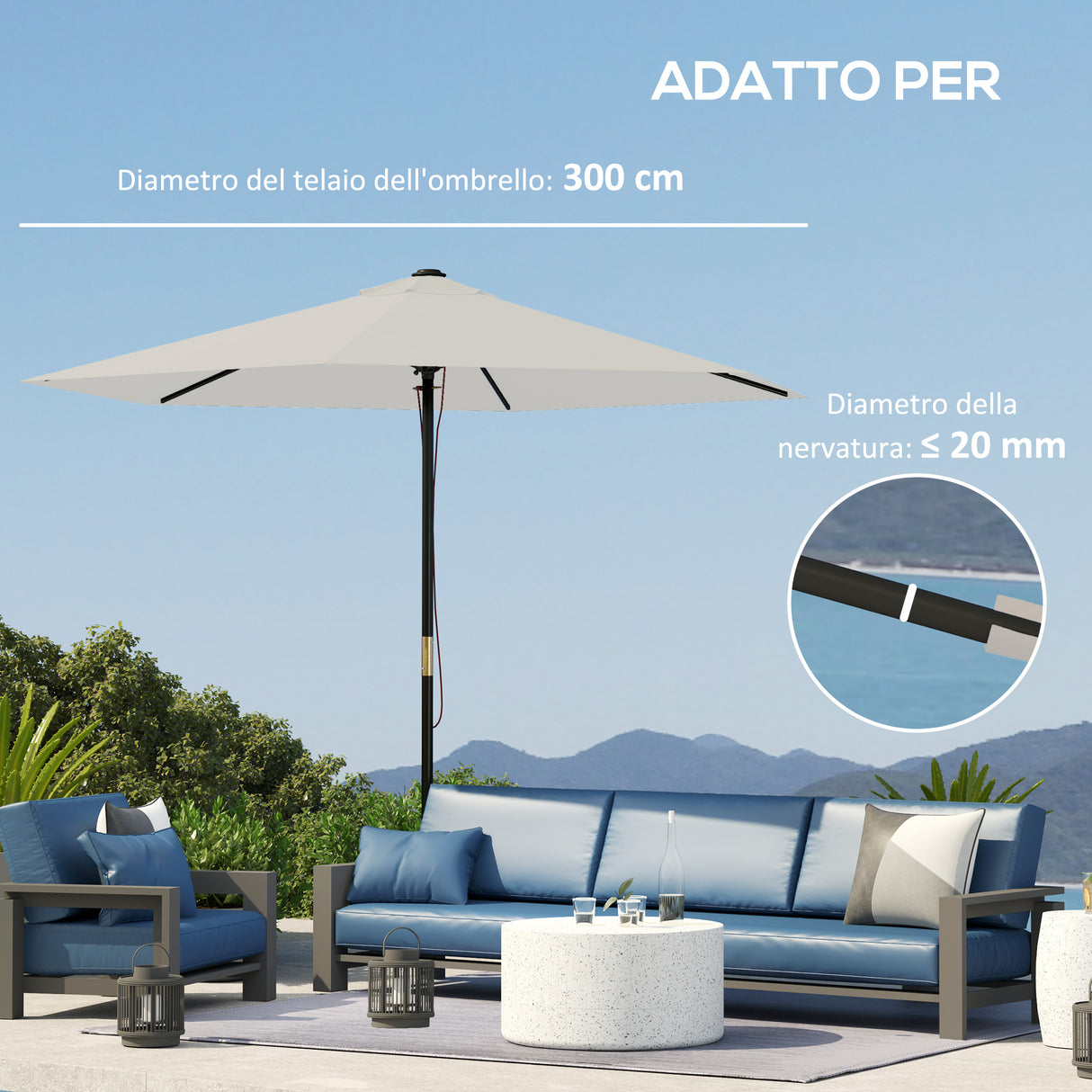 easycomfort easycomfort telo di ricambio per ombrellone 3 m con prese daria per telai in legno e acciaio crema