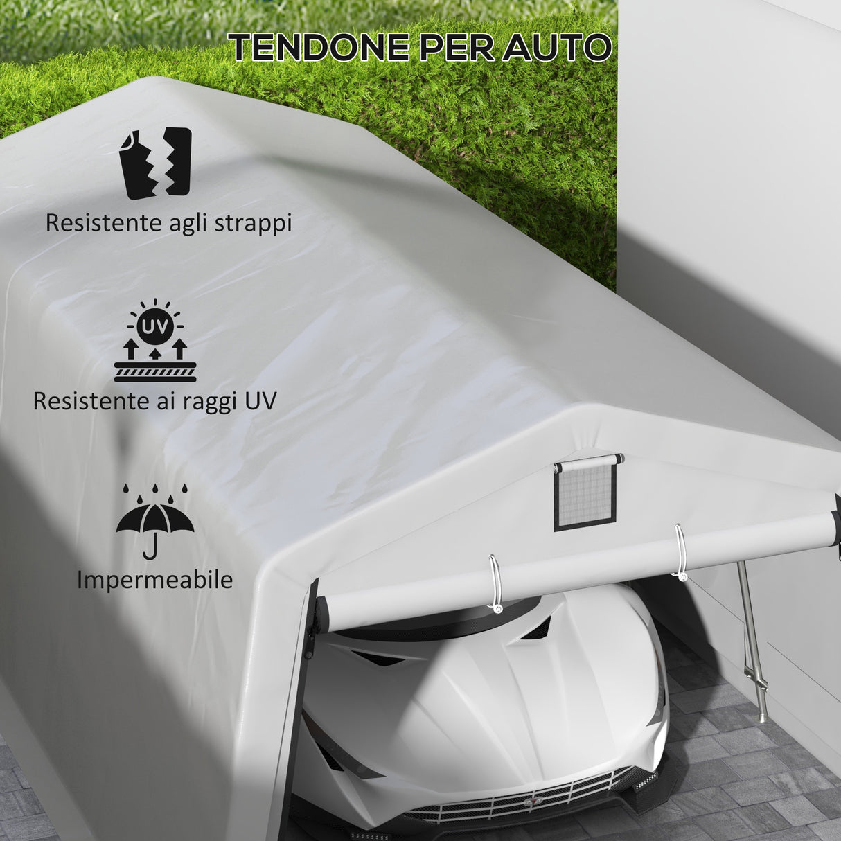 easycomfort easycomfort tendone per auto e feste con 2 finestre laterali in acciaio zincato e pe 618x265330x240 cm grigio chiaro