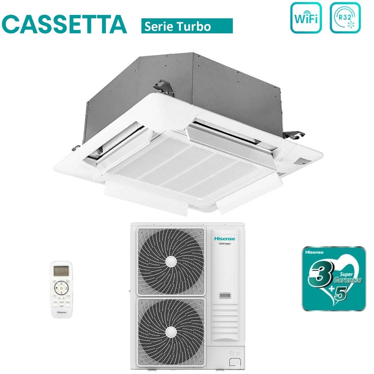 climatizzatore condizionatore hisense inverter a cassetta serie turbo 48000 btu auc140ur4rkc8 _ auw140u6rn8 r 32 wi fi optional con telecomando e pannello incluso