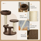 easycomfort easycomfort albero tiragraffi per gatti a 3 livelli con lettino in peluche e pali in sisal 40x65 cm marrone