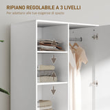 easycomfort easycomfort armadio moderno con 2 cassetti ripiani aperti e vano appendiabiti 80x50x124 cm bianco