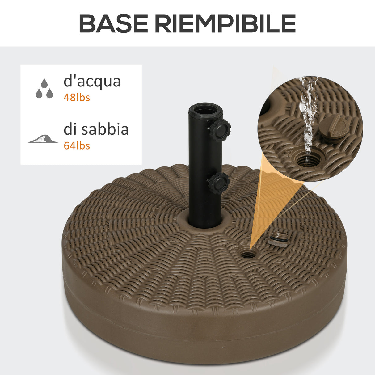 easycomfort easycomfort base per ombrellone con 2 manopole incorporate in hdpe e acciaio 51x36 cm marrone e nero