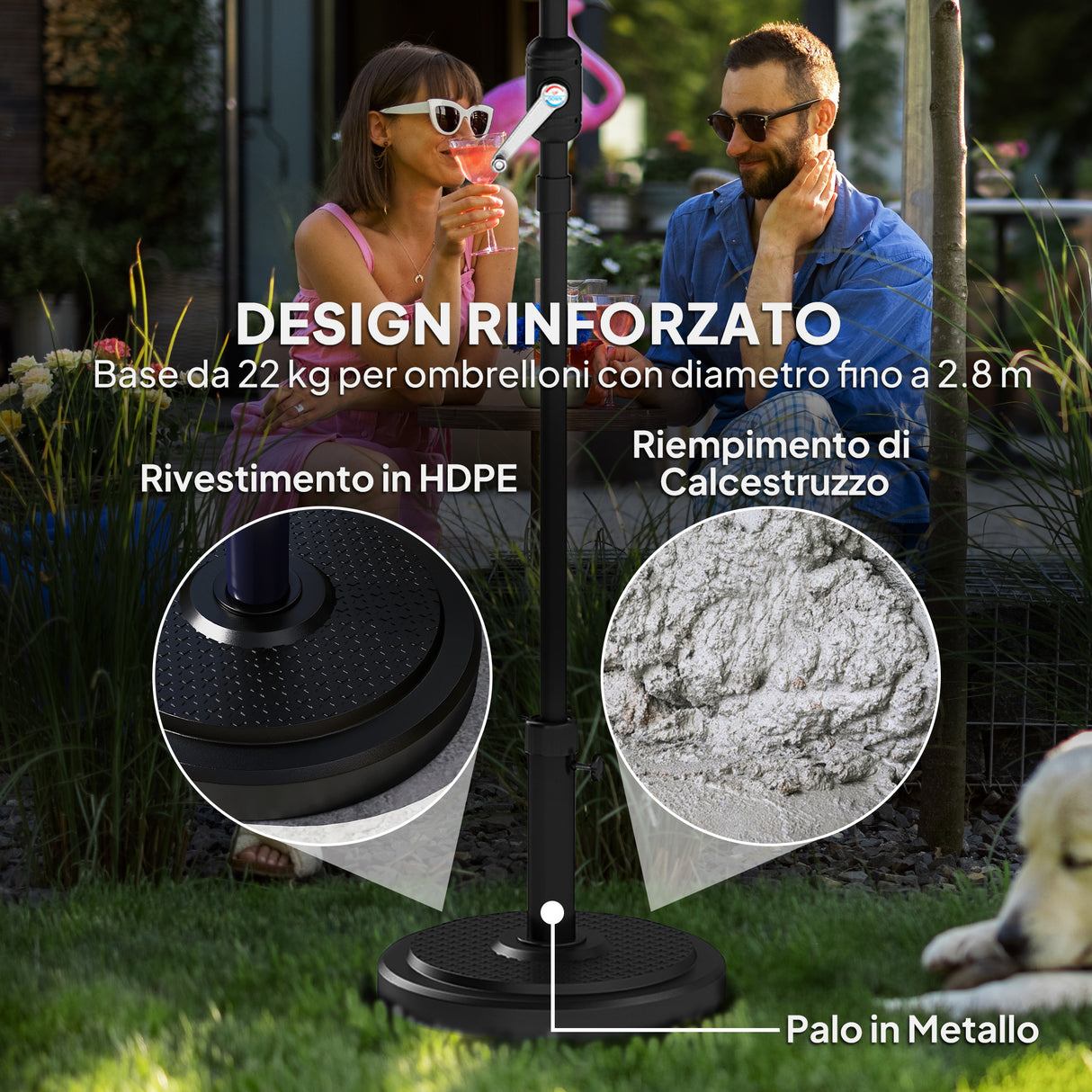 easycomfort easycomfort base per ombrellone da 22 kg rotonda per ombrelloni max 2 8 m e pali da 38 mm o 48 mm nero