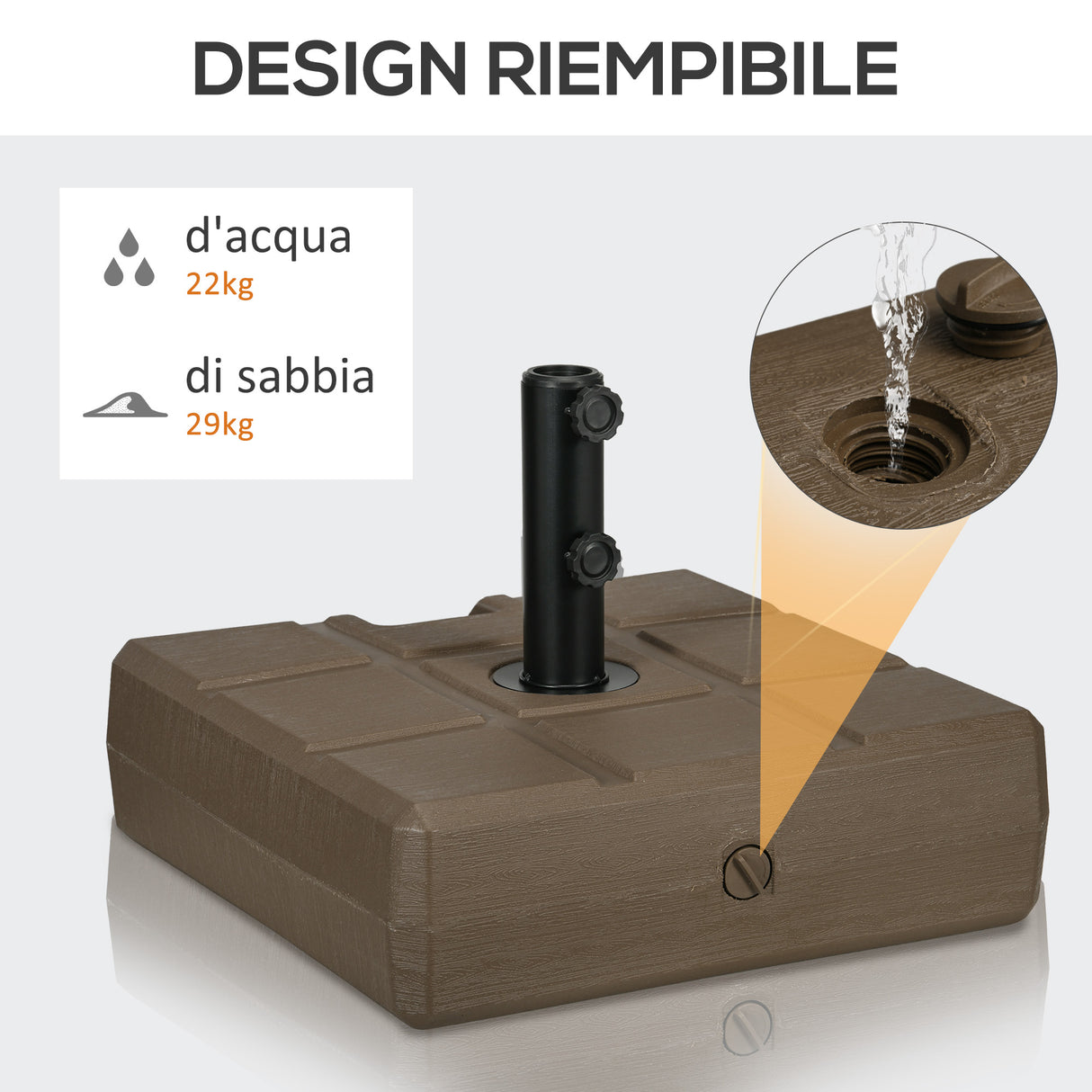 easycomfort easycomfort base per ombrellone da giardino riempibile con maniglia in hdpe e acciaio 49x49x36 5 cm marrone