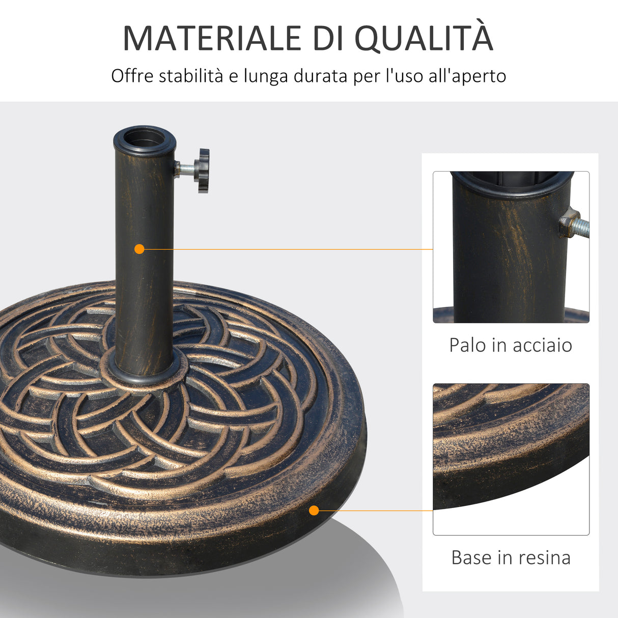 easycomfort easycomfort base per ombrellone rotonda da 12kg in resina con decorazione per pali da 38mm e 48mm 45x33cm bronzo