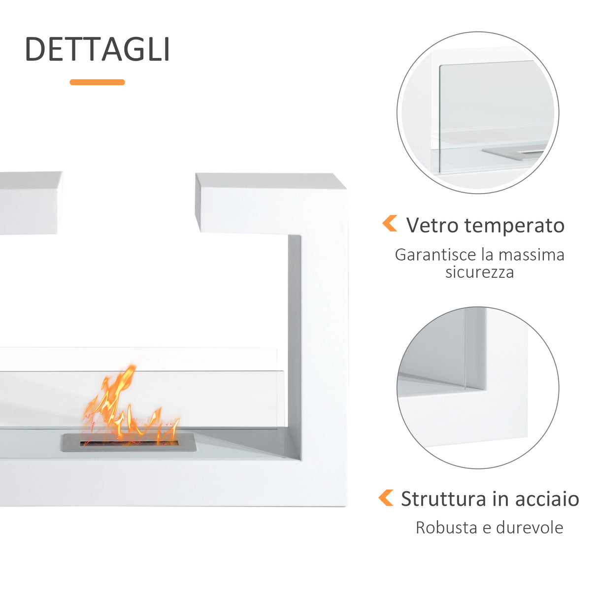 easycomfort easycomfort caminetto a bioetanolo da tavolo 2000w in acciaio inossidabile inodore con vetro 78 x 25 x 58 cm bianco ean 8055776916637
