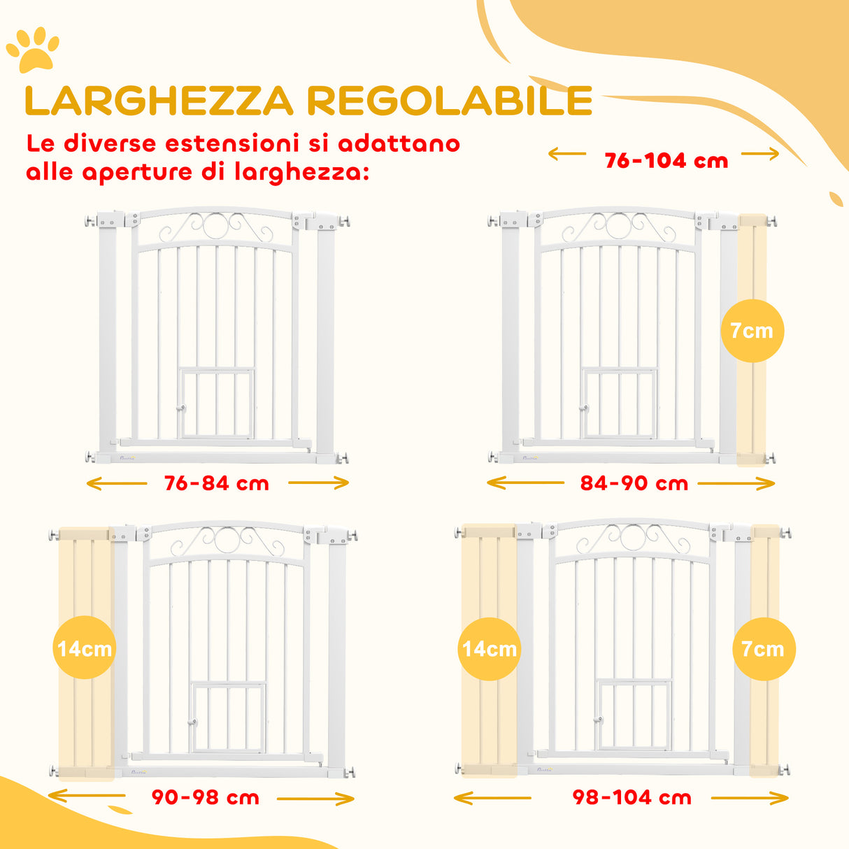 easycomfort easycomfort cancellino per cani regolabile con estensioni porta per gatti e apertura a una mano 76 104x77cm bianco