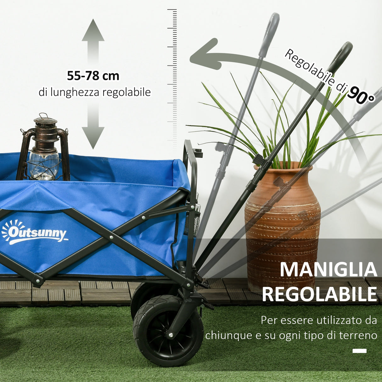 easycomfort easycomfort carrello da giardino 110l con maniglia telescopica e borsa termica da 15l in acciaio e tessuto blu