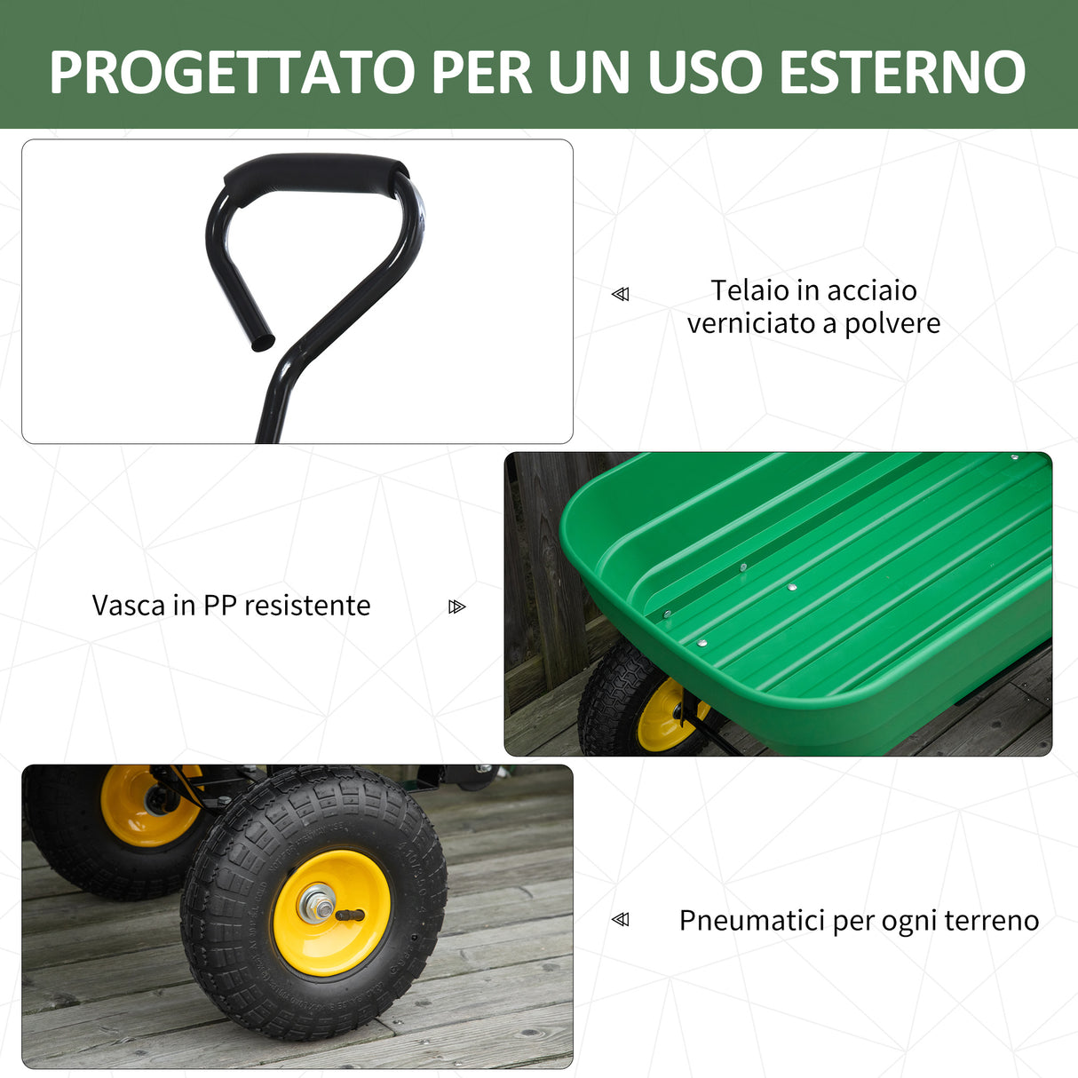easycomfort easycomfort carrello da giardino 125l in acciaio e pp con vasca ribaltabile e maniglia 118x58x102 cm verde
