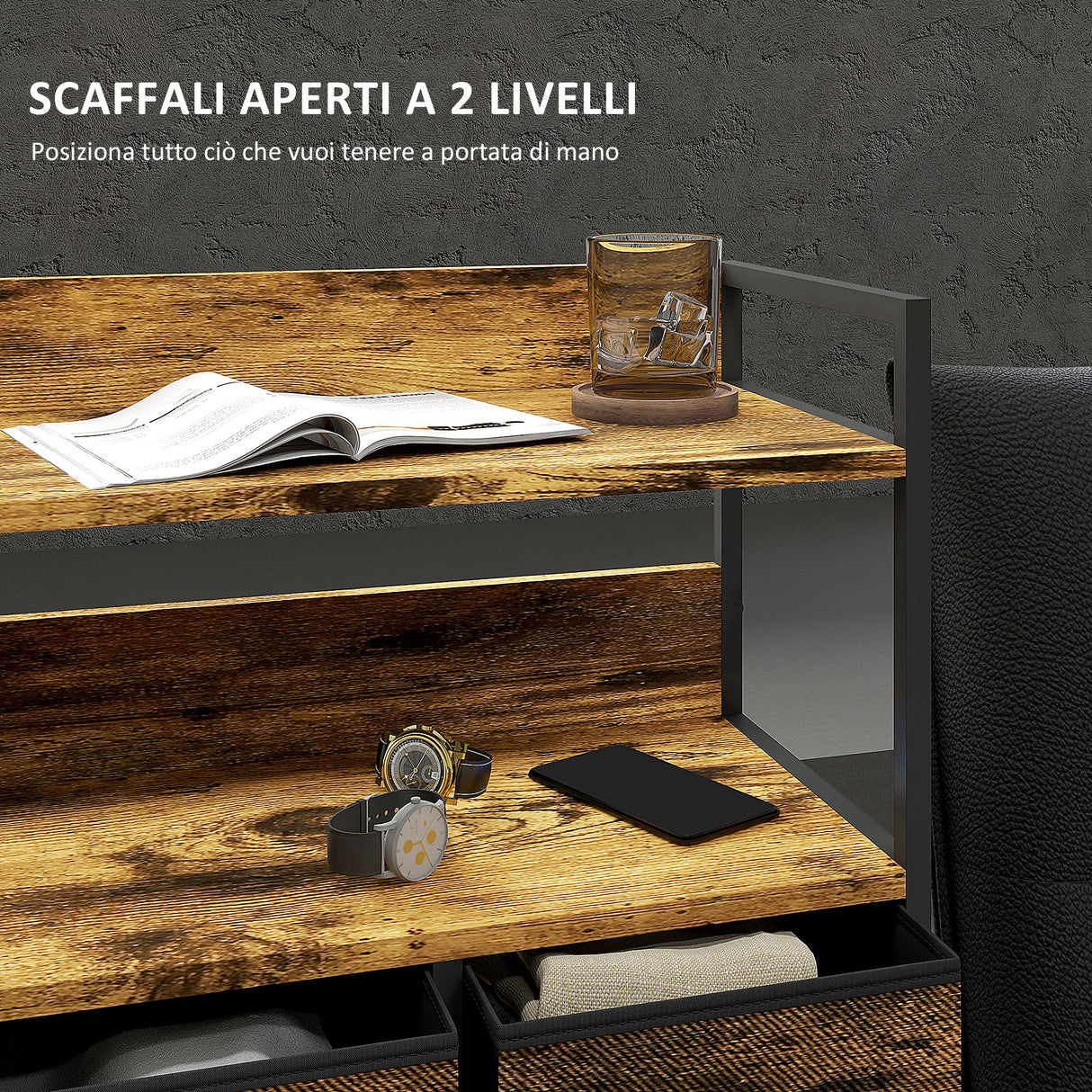 easycomfort easycomfort cassettiera 7 cassetti rimovibili con 2 ripiani industriale in legno e acciaio 79x29x101 cm marrone e nero