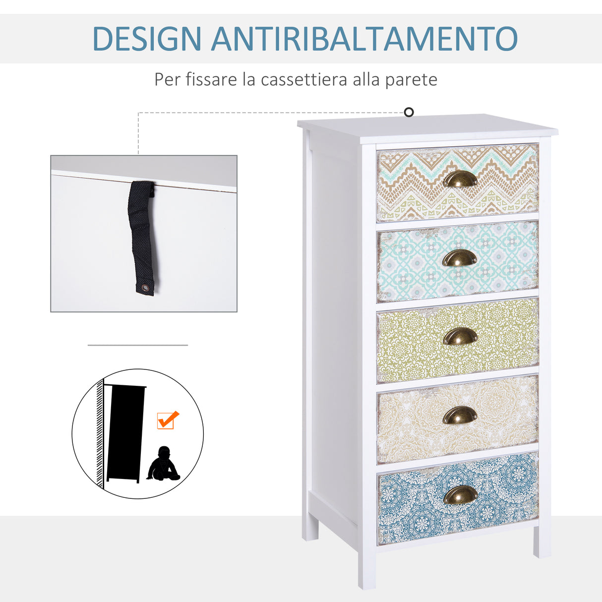 easycomfort easycomfort cassettiera mobiletto vintage con 5 cassetti stile shabby bagno ingresso camera 46 34 97 5cm bianco