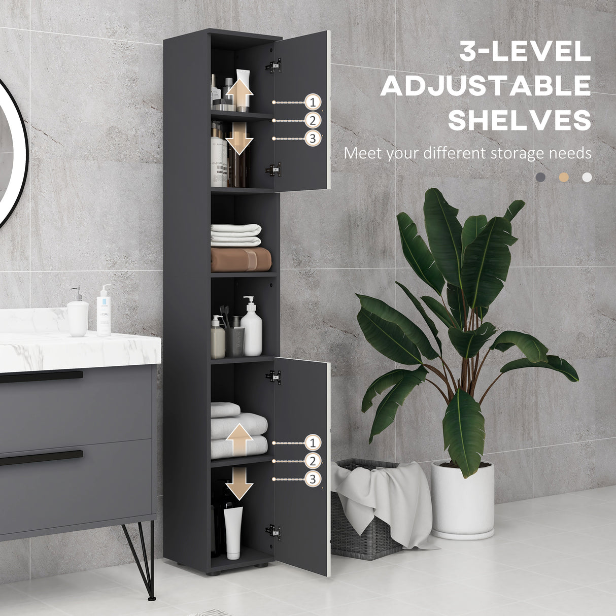 easycomfort easycomfort colonna bagno in truciolato con 2 ripiani aperti e 2 armadietti a 2 livelli 30x30x183 cm grigio
