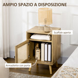 easycomfort easycomfort comodino per camera da letto stile boho con armadietto e ripiano aperto in legno e rattan 39x35x60 cm