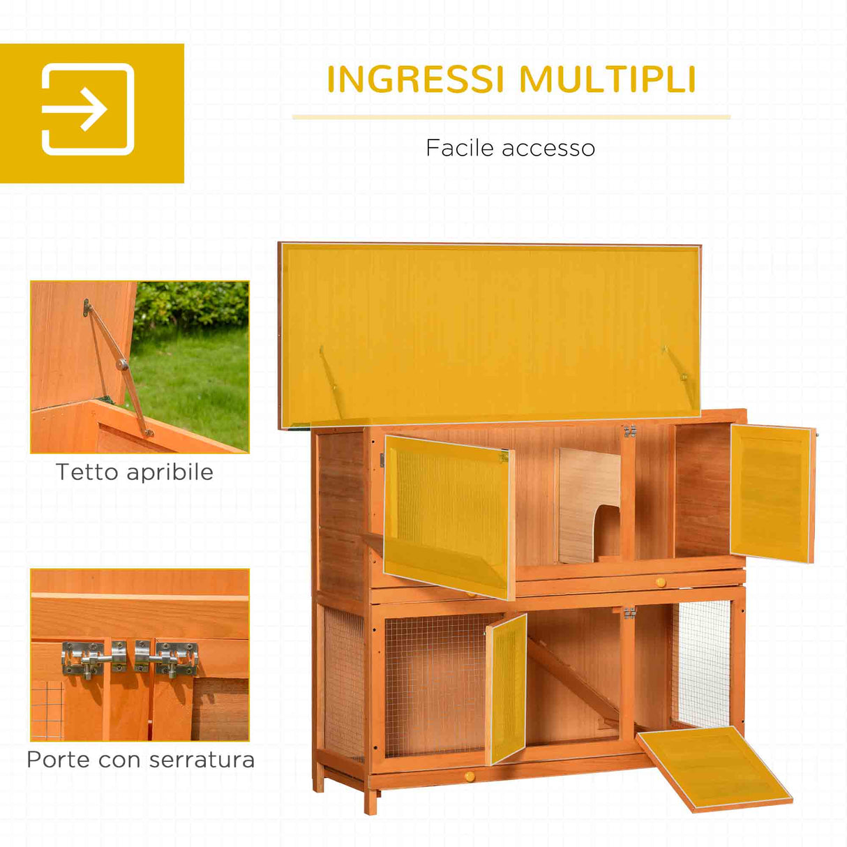 easycomfort easycomfort conigliera da esterno in legno con casetta e recinto a 2 piani 122x48x100 cm