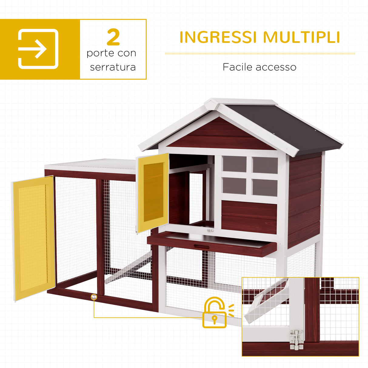 easycomfort easycomfort conigliera da esterno in legno con casetta per conigli e rampa 122x62 6x92 cm marrone e bianco