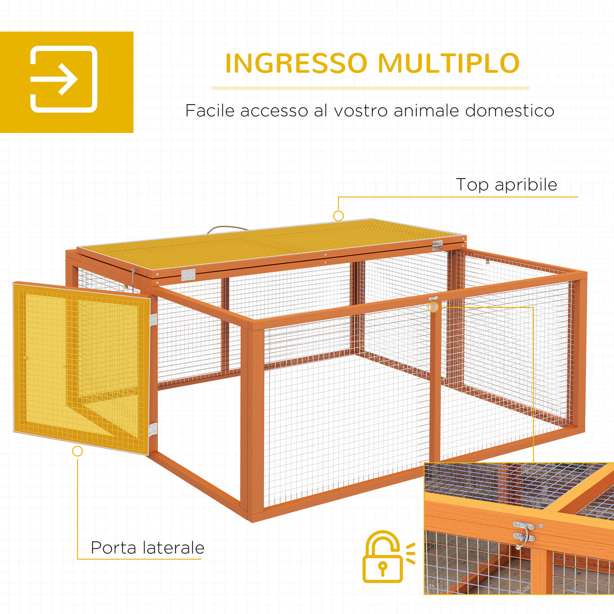 easycomfort easycomfort conigliera da esterno pieghevole per 2 3 roditori con ingressi multipli in legno e acciaio 110x105x50 cm arancione
