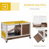 easycomfort easycomfort conigliera in legno con 4 ruote casetta per conigli e rampa 90x53x59cm marrone