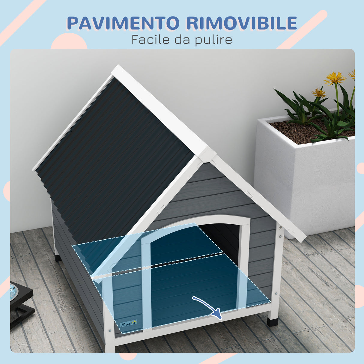 easycomfort easycomfort cuccia per cani in legno da esterno casetta per cani grandi con pavimento rimovibile 84x99x87cm grigio