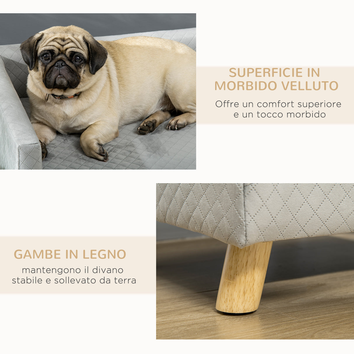 easycomfort easycomfort divanetto per cani e gatti stile scandinavo con cuscino imbottito in velluto e legno 64x45x36cm grigio