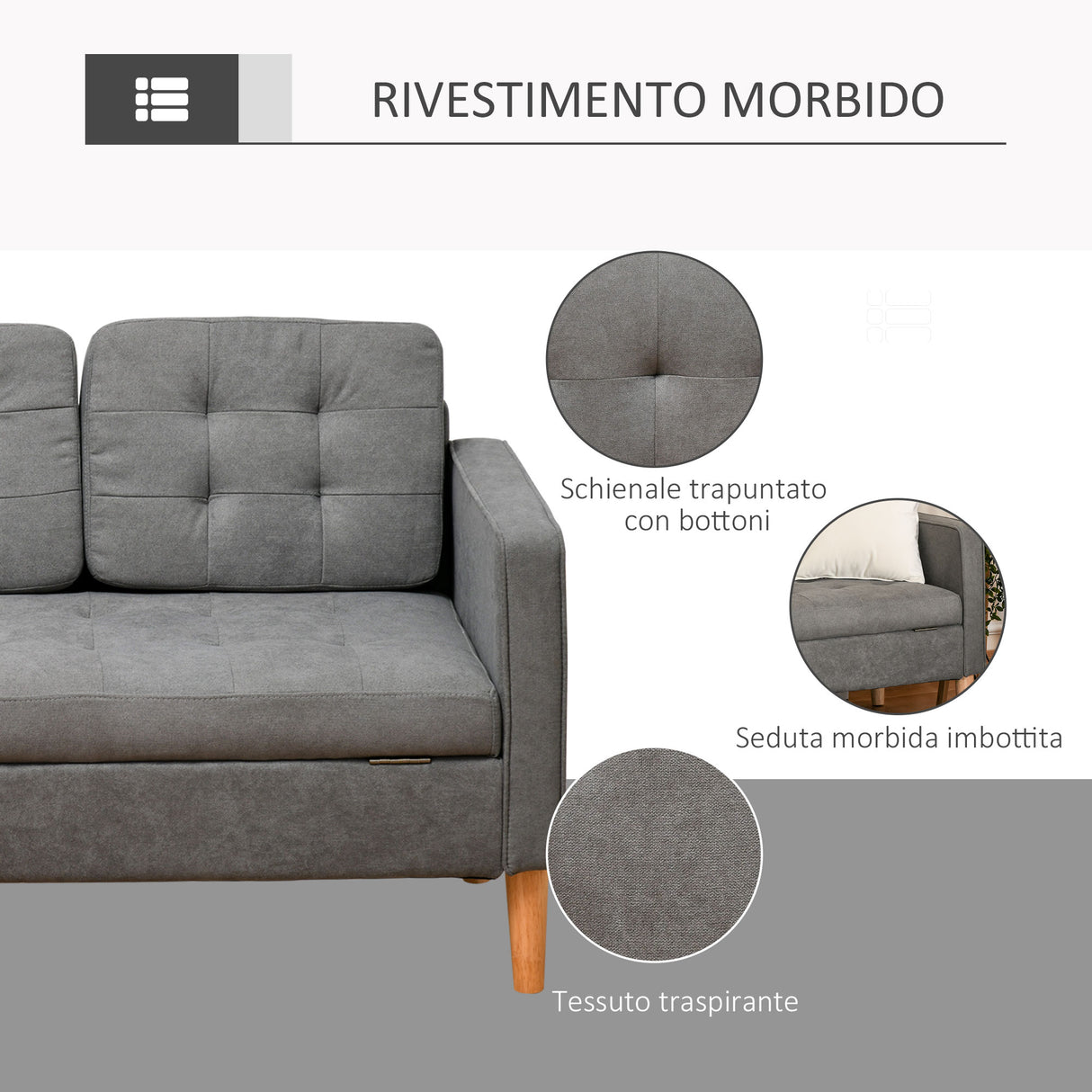 easycomfort easycomfort divano 3 posti moderno in tessuto grigio con vano contenitore e design scandinavo grigio 166 5x62x82cm ean 8055776915326