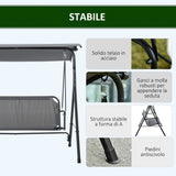 easycomfort easycomfort dondolo 3 posti con tettuccio inclinabile e cuscini in acciaio e poliestere 172x110x153 cm grigio