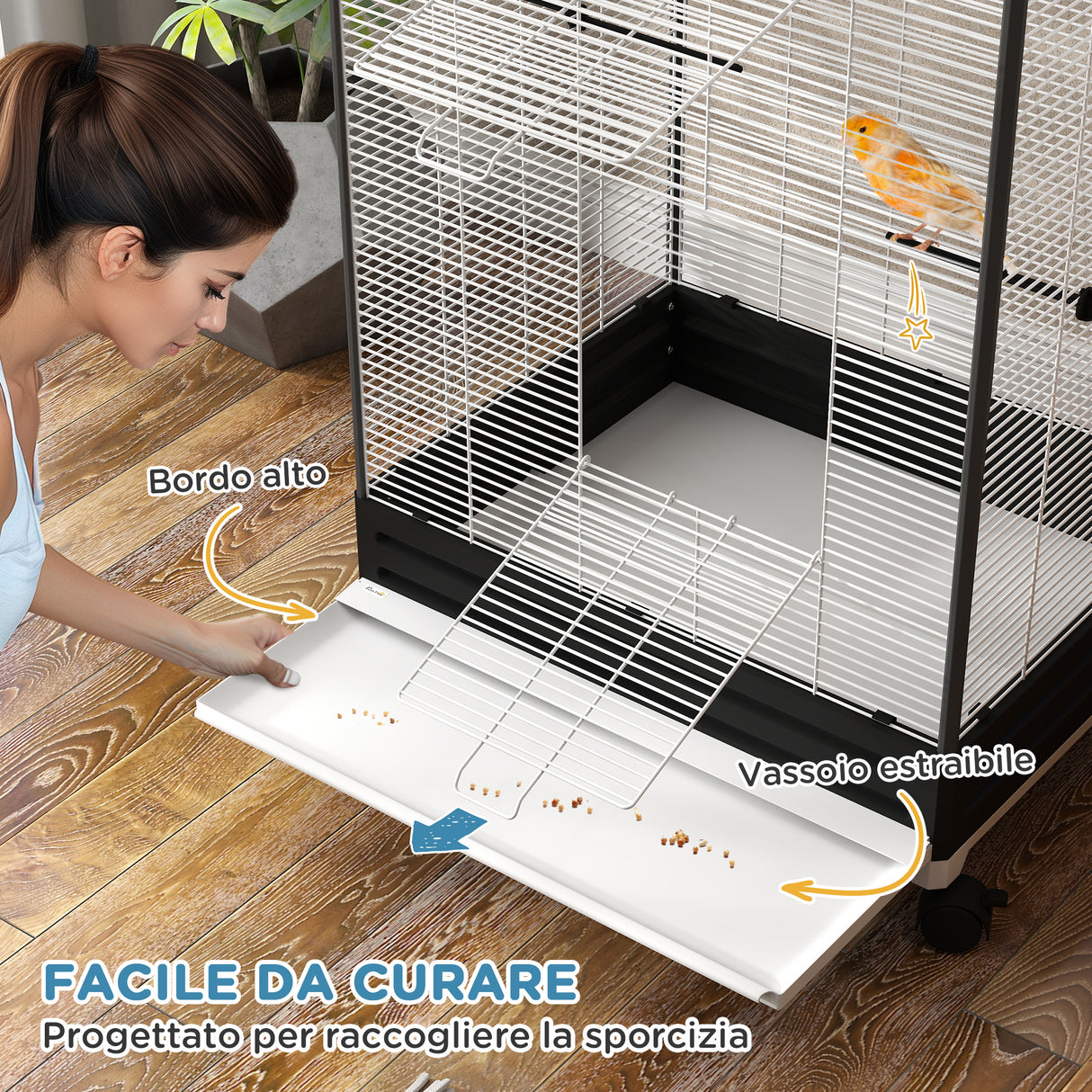easycomfort easycomfort gabbia per uccelli con ruote e vassoio estraibile voliera alta 155 cm con posatoi e mangiatoie nero