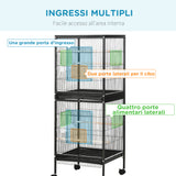easycomfort easycomfort gabbia voliera per uccelli per interni con ruote e vassoi estraibili 51 5x50x140 cm nero