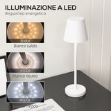 easycomfort easycomfort lampada da tavolo portatile in acrilico e metallo da 3600mah con cavo di ricarica 11 2x36 5 cm bianco