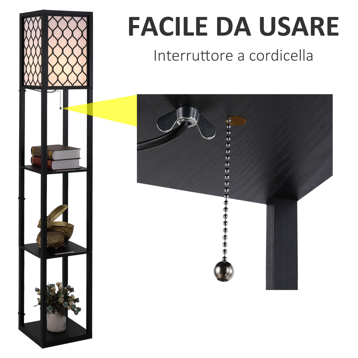 easycomfort easycomfort lampada lampadina da terra salvaspazio con ripiani durevole cotone mdf 26 x 26 x 160 cm nero bianco ean 8054111842280