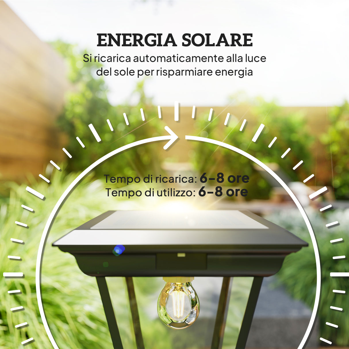 easycomfort easycomfort lampione da giardino a energia solare con sensore pir in alluminio e vetro 26x24x220 cm nero