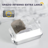 easycomfort easycomfort lettiera per gatti chiusa con 2 tappetini in acciaio inox abs e pp 60 5x40 5x42 cm bianca e argento
