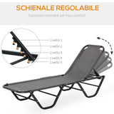 easycomfort easycomfort lettino prendisole in alluminio con schienale reclinabile a 5 livelli 163x58 5x91cm grigio
