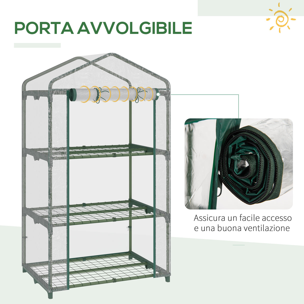 easycomfort easycomfort mini serra con copertura in plastica telaio in acciaio con 3 ripiani 69x49x125cm trasparente