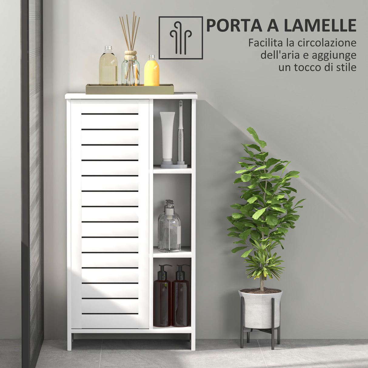easycomfort easycomfort mobile bagno con armadietto chiuso a 3 livelli e 3 ripiani aperti in legno bianco 48x24x96 5 cm