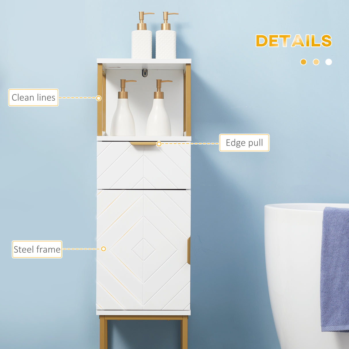 easycomfort easycomfort mobile colonna bagno con cassetto armadietto e ripiano in legno e metallo 30x30x105cm bianco