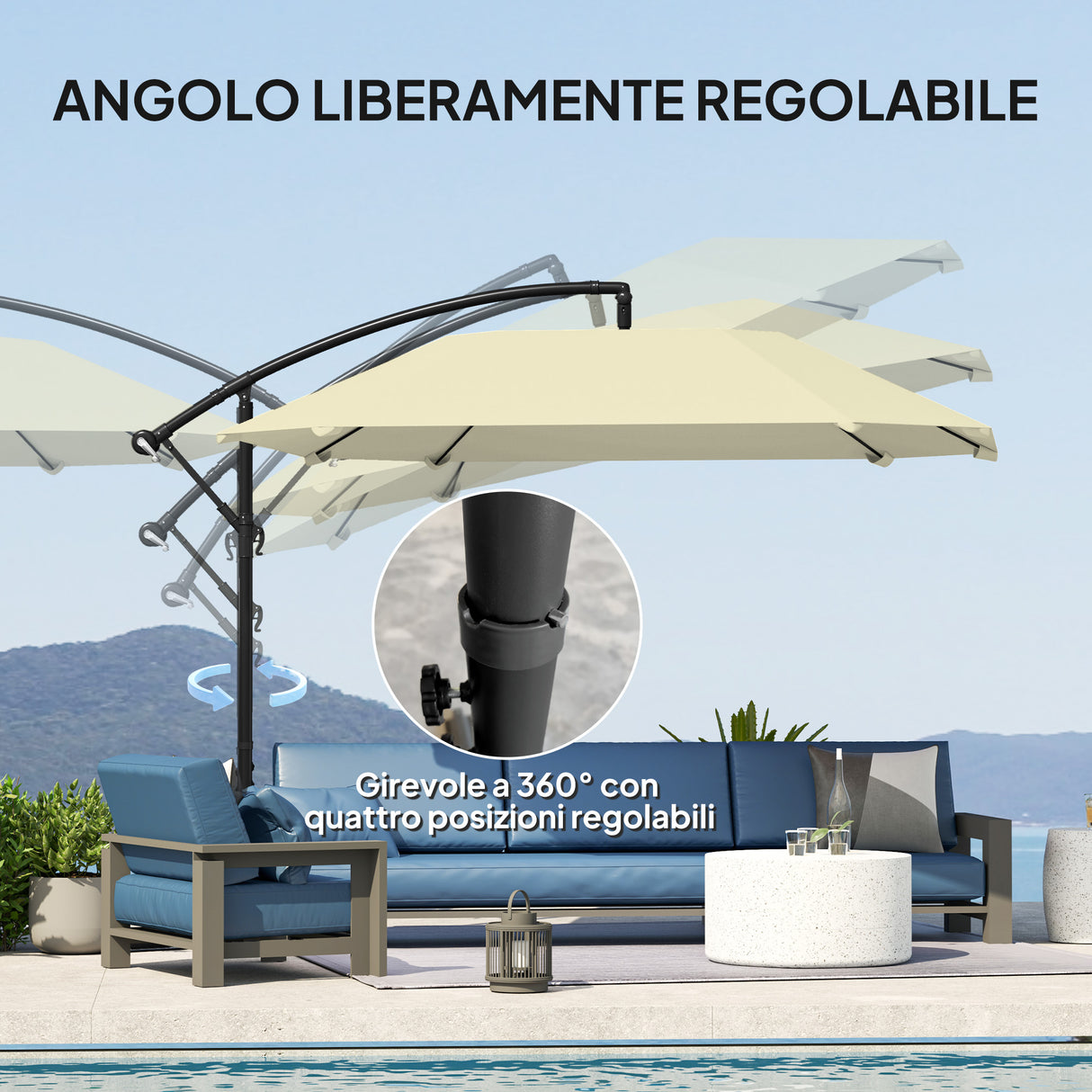 easycomfort easycomfort ombrellone a sbalzo con copertura regolabile e base a croce in metallo e poliestere 260x304x245 cm crema
