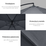 easycomfort easycomfort ombrellone da giardino 3x3 m con zanzariera apertura a manovella e base a croce grigio scuro