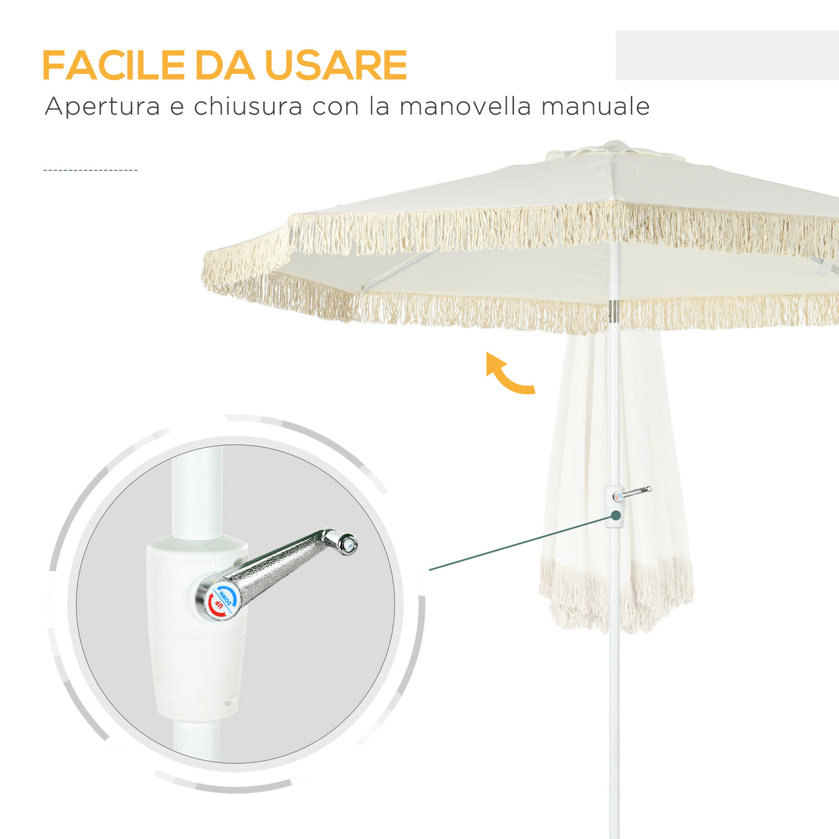 easycomfort easycomfort ombrellone da giardino a manovella inclinabile e palo a 2 sezioni poliestere e metallo 2 6x2 4 m bianco