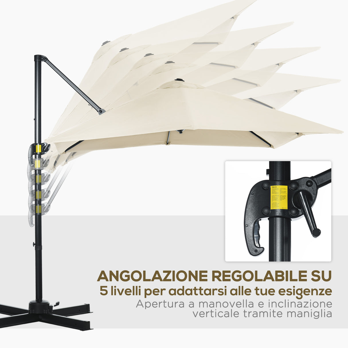 easycomfort easycomfort ombrellone da giardino con angolazione regolabile su 5 livelli e a 360 2 5x2 5 m color crema