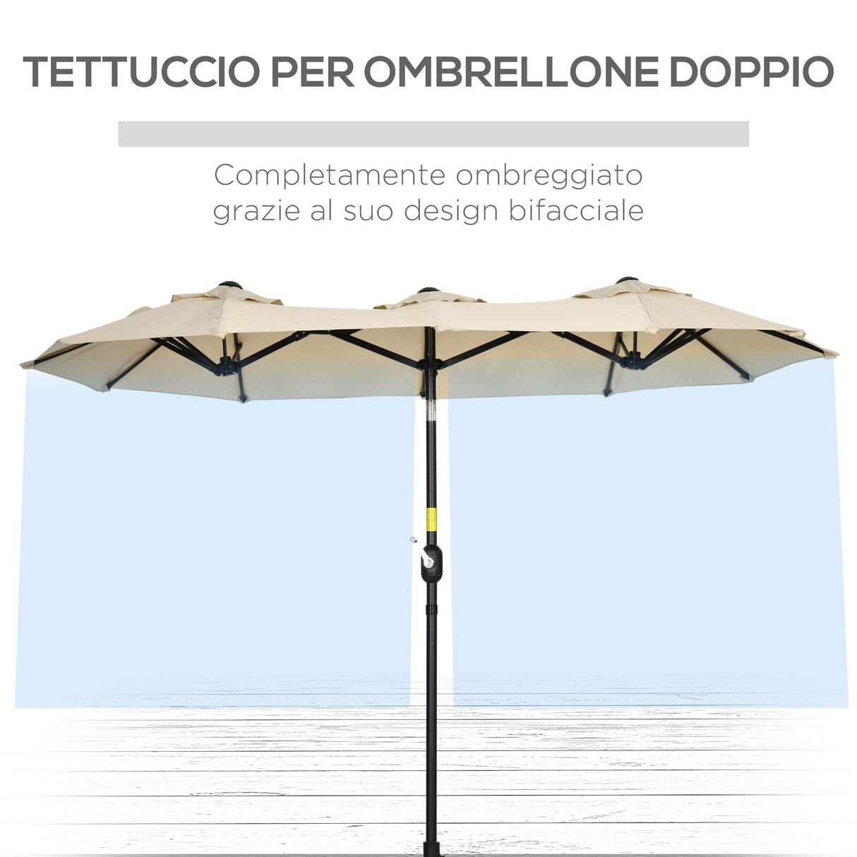 easycomfort easycomfort ombrellone da giardino doppio inclinabile con apertura a manovella 295x152x222 cm cachi